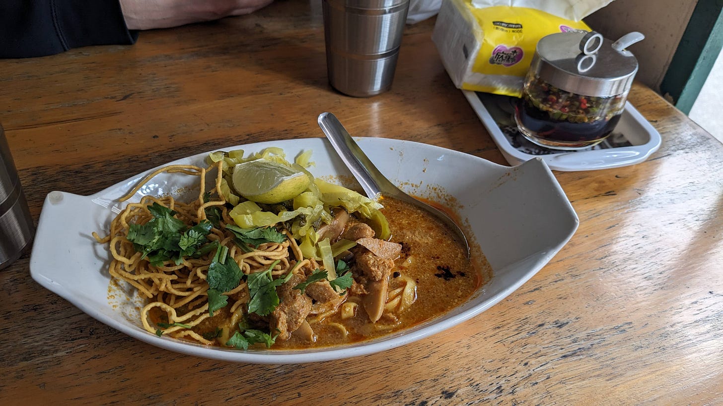 bowl of khao soi curry noodles