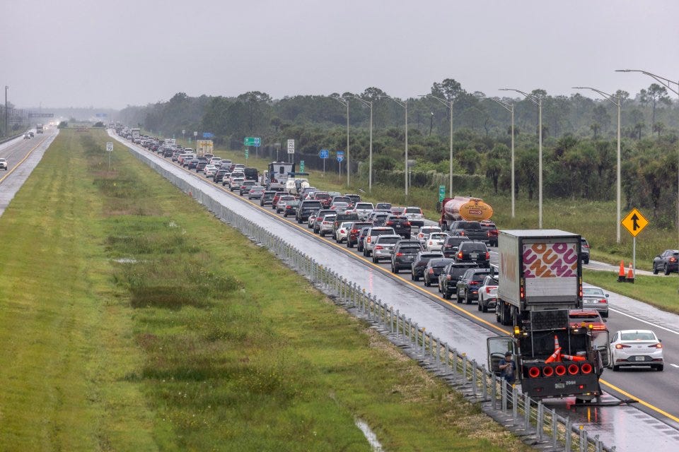 A heavy stream of evacuation traffic slowly moves southward from North-West Florida on Interstate 75