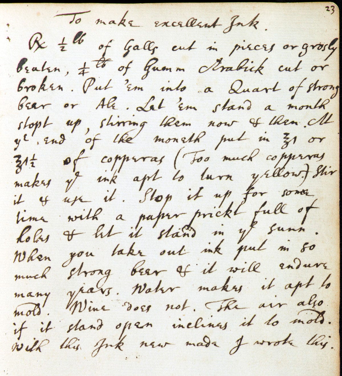 A handwritten recipe for ink from the 17th Century A handwritten recipe for ink from the 17th Century