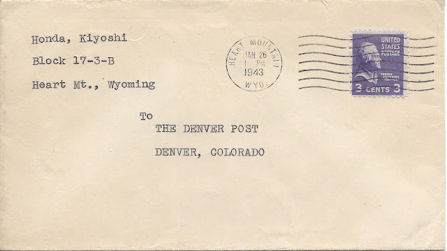 Envelope mailed from Heart Mountain, Wyoming
