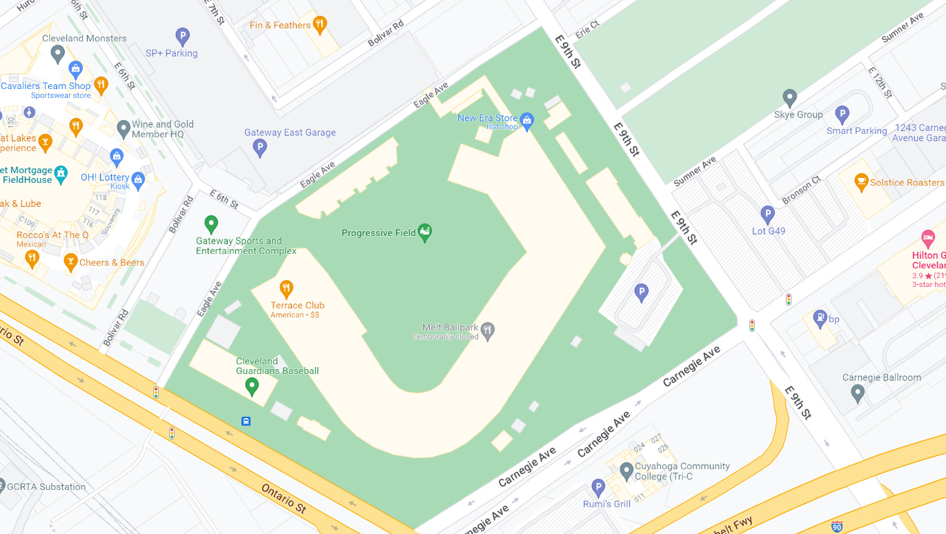 Progressive Field faces north (Google Maps)