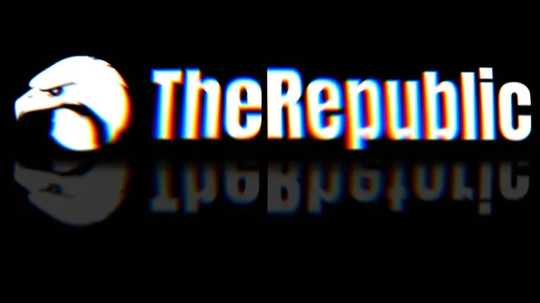 Logo mit Schriftzug von "TheRepublic". In der Spiegelung steht "The Rhetoric".