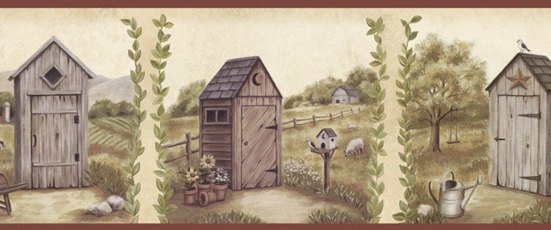 Country Meadows Outhouse Wallpaper Border - Etsy