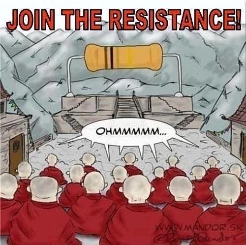 May be an image of text that says 'JOIN THE RESISTANCE! OHMMMΜΜ... V.MANDORISK'