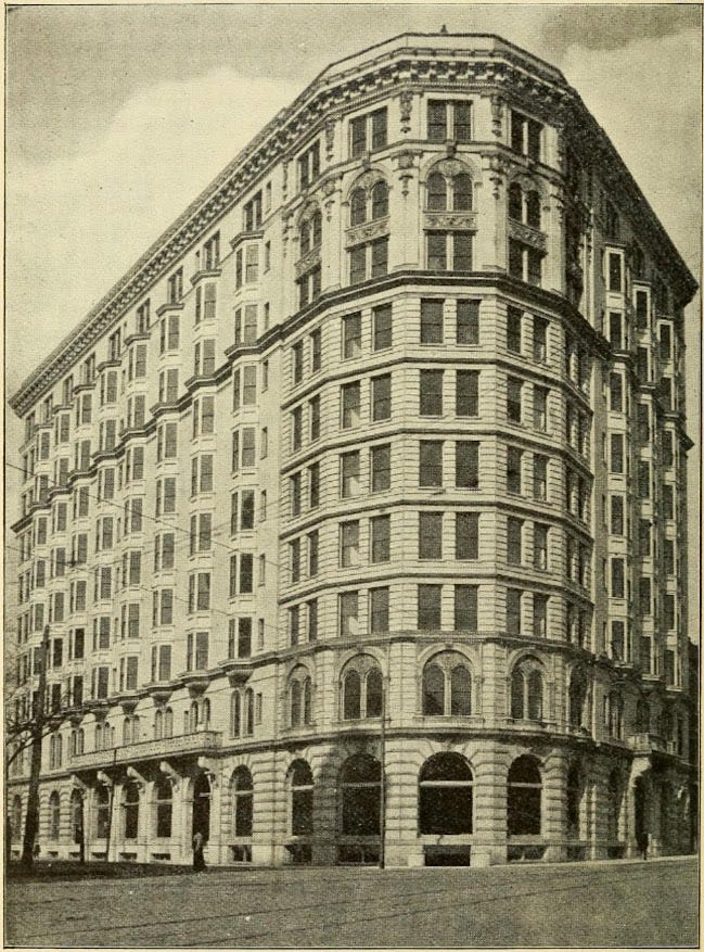 The ten story building of the Piedmont, with many windows