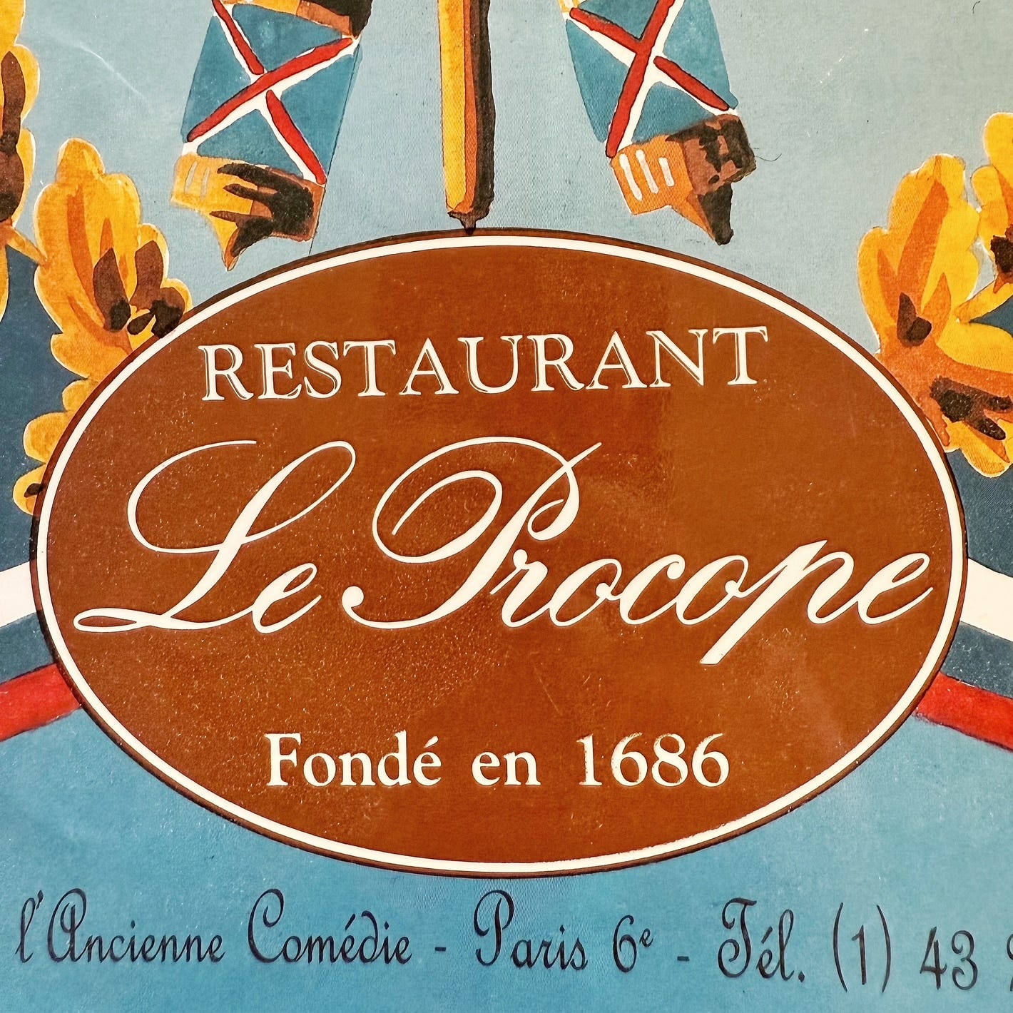 Detail from the front of a menu from Le Procope celebrating the 200th anniversary of the French Revolution.