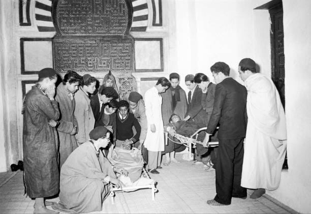 Hunger strike by the Destouriens at the EZ-ZITOUNA mosque in Tunis on February 21, 1954.