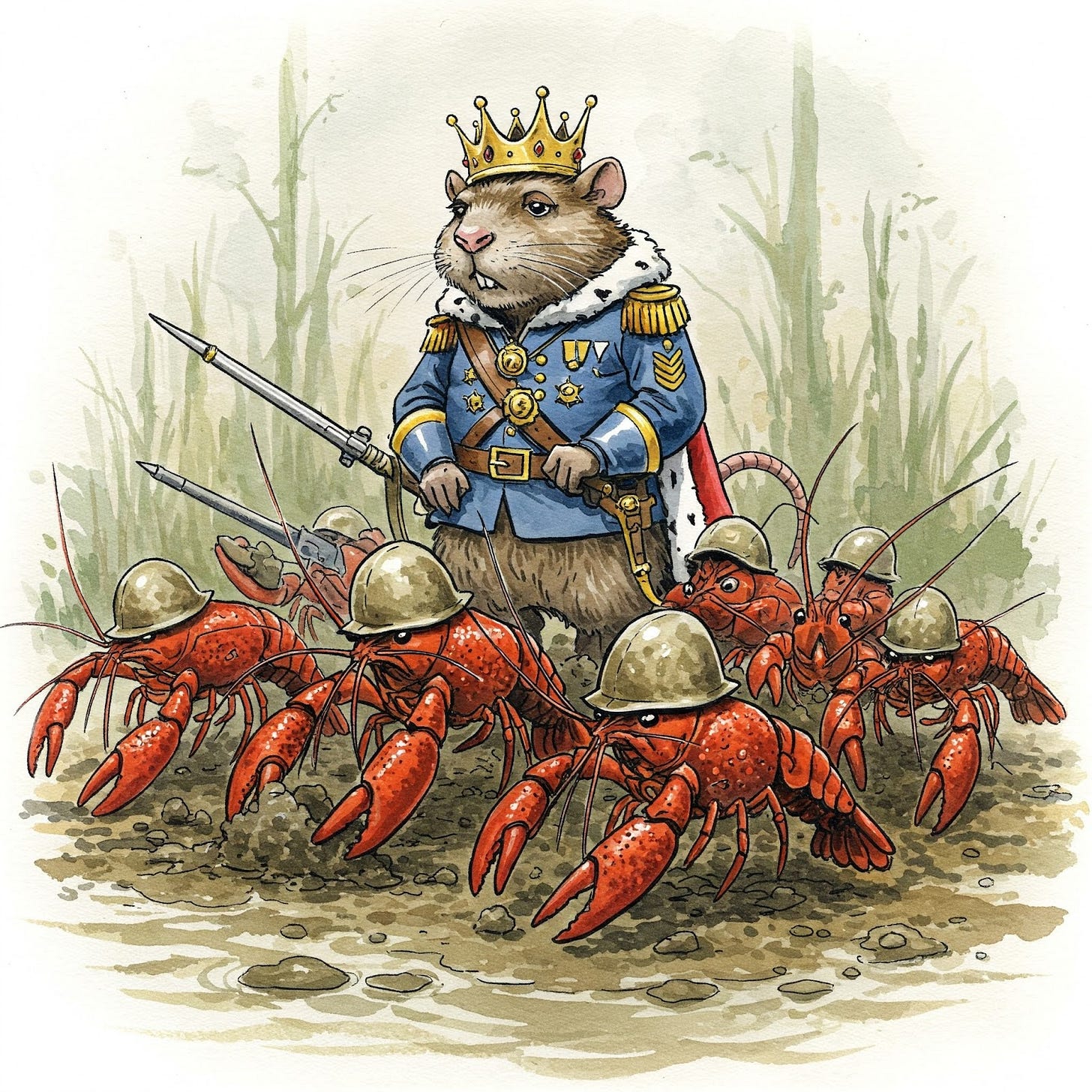 King River Rat with his Marine troops of craw fish. King River Rat with his Marine troops of craw fish.