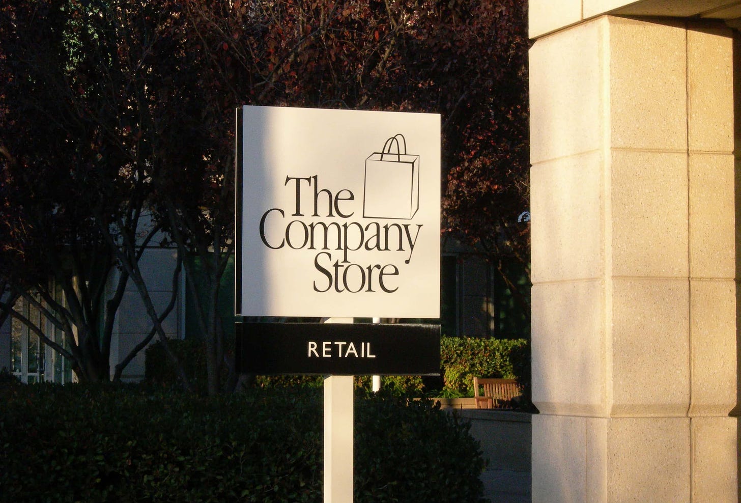 The Company Store sign, set in Garamond.