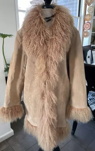 BEAUTIFUL VTG ROAMAN'S LEATHER/WOOL (MONGOLIAN FUR) PENNY LANE COAT 14W - Picture 1 of 20