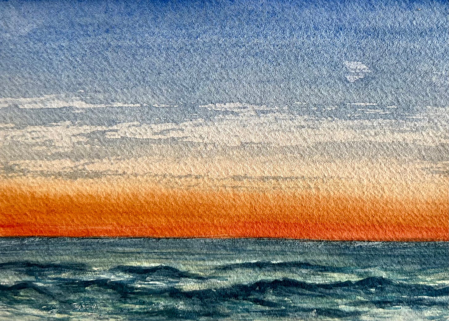 A watercolour painting of a sunrise over an ocean