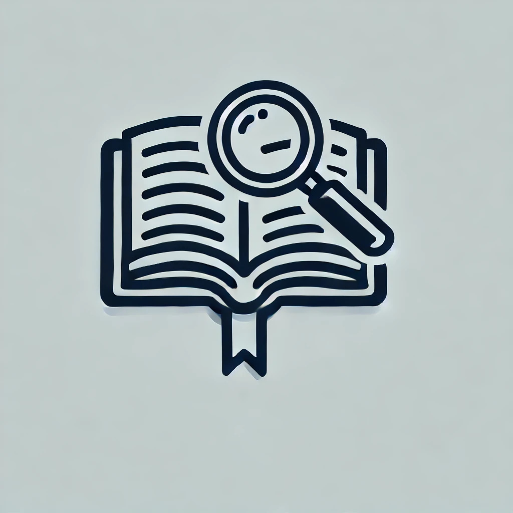 A minimalist icon representing access to in-depth articles. Show an open book with a magnifying glass hovering over it, symbolizing detailed exploration and deep understanding. The design should be simple, without any text, and match the style of previous icons, with clean lines and a modern minimalistic style to convey comprehensive access to knowledge.