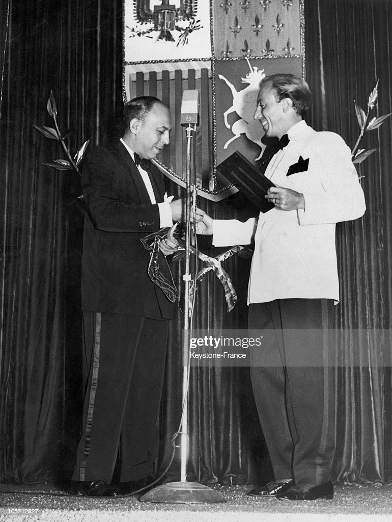 Stanley Marcus Handing The Neiman-Marcus Award To Jacques Fath In Dallas 1949