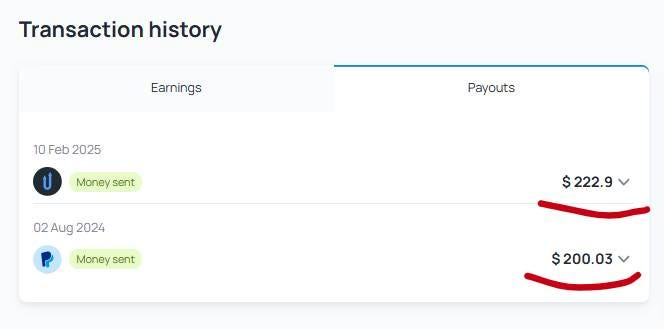 My Honeygain earnings