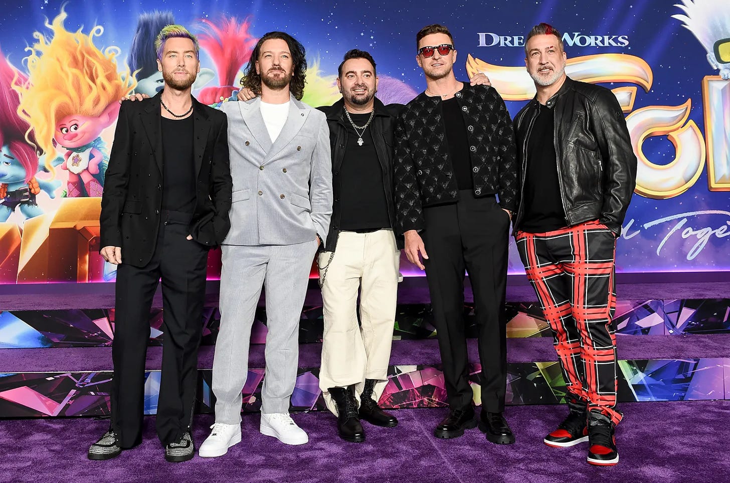 *NSYNC posing for the premiere of "Trolls: Band Together"