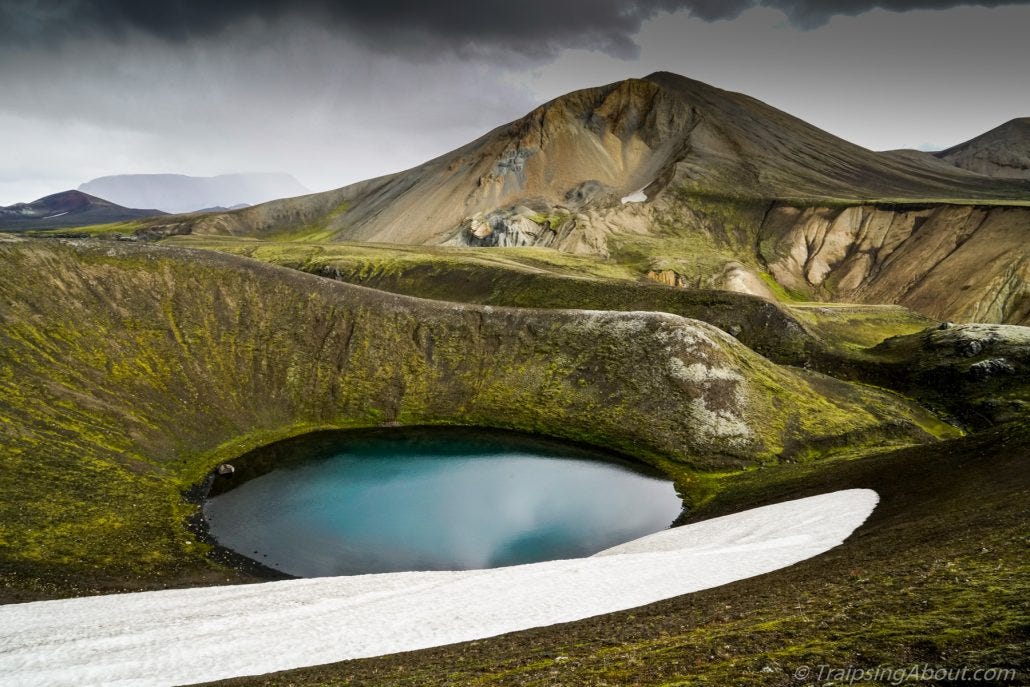 Moody, gray skies and a striking landscape.