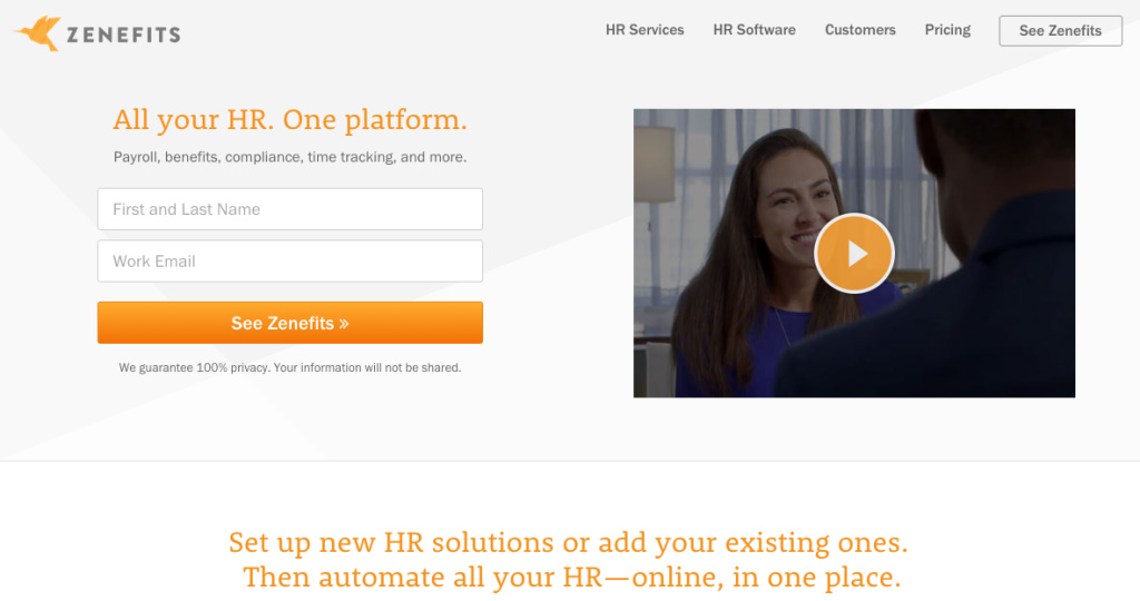 Zenefits homepage