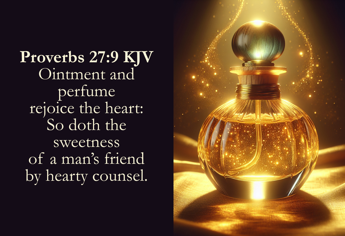 Proverbs 27:9 KJV Cards - Ointment and perfume rejoice the heart: So doth the sweetness of a man’s friend by hearty counsel.