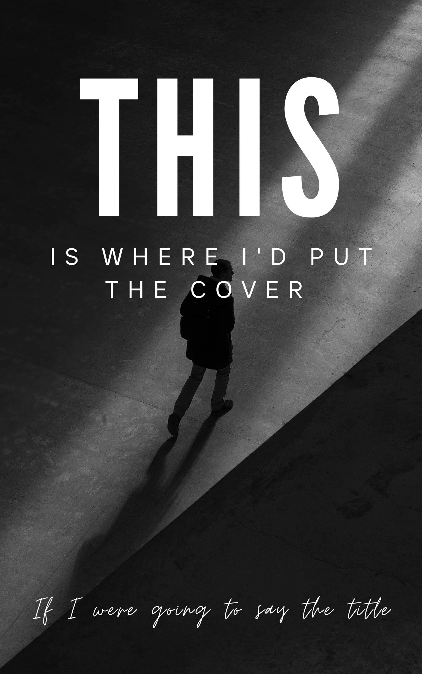A fake book cover in black and white with a silhouette of a man superimposed with "This is where I'd put the cover if I was going to say the title" 