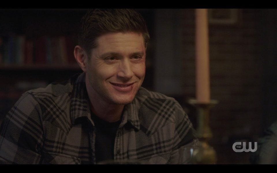 dean winchester mouth full smiling at john mary spn 1413