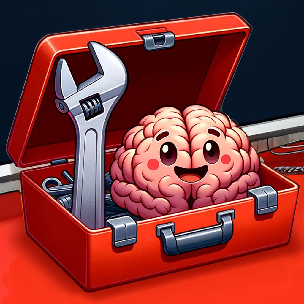 A toolbox with a spanner and a brain
