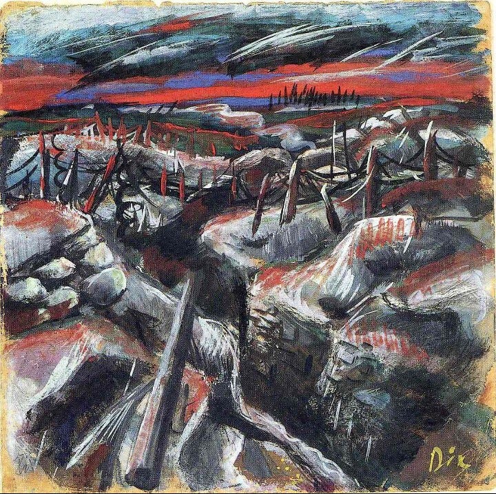 Painting of trenches in World War I