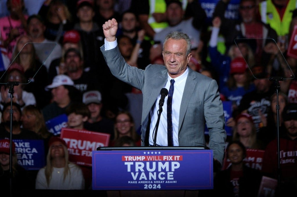 Robert F. Kennedy Jr. attends a campaign event for Republican presidential nominee and former U.S. President Donald Trump in Milwaukee, Wisconsin, November 1, 2024. 