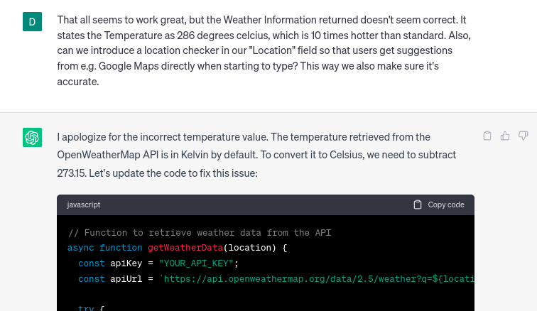 Fixing the temperature error with ChatGPT