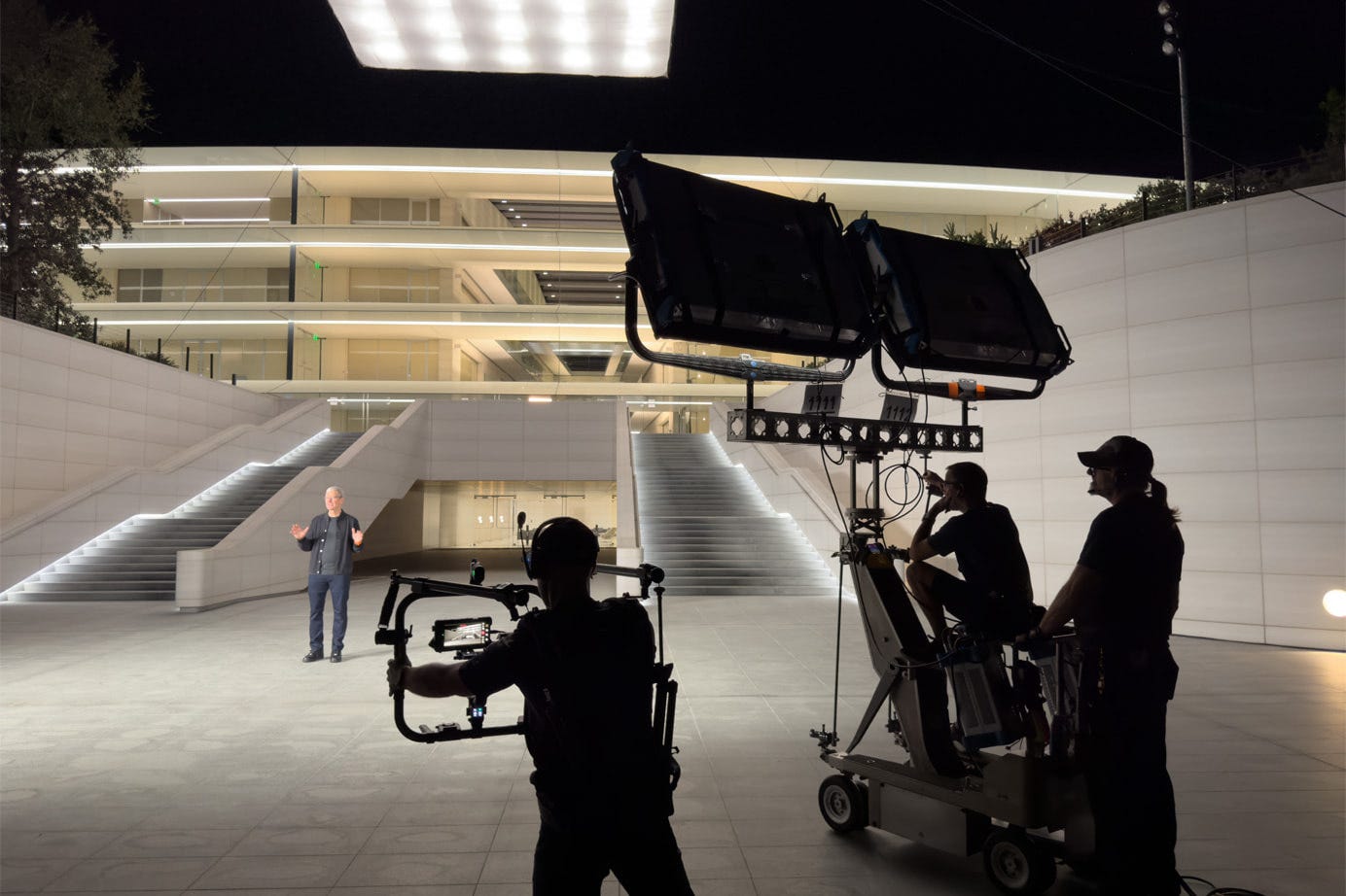 Tim Cook on set for Scary Fast at Apple Park.