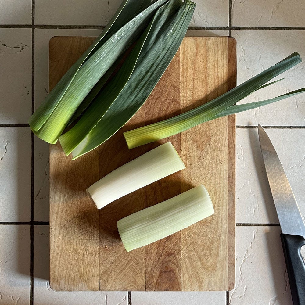 Leek cut into four pieces