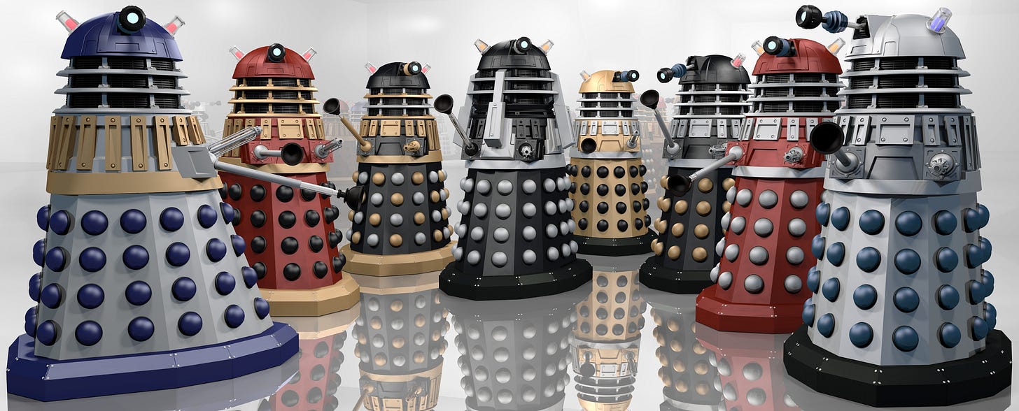 Daleks in Technicolour by Librarian-bot on DeviantArt