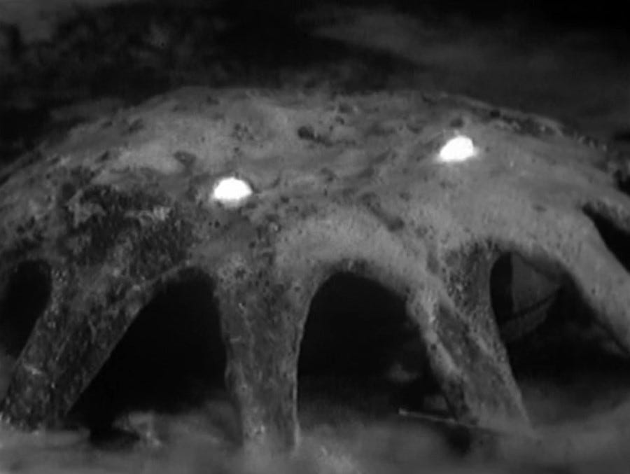 The octopus-like swamp monster, with glowing eyes, from episode 5 of 'The Daleks'.