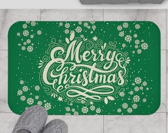 Merry Christmas Bath Mat| Green | Bathroom mat| Christmas decor| Bathroom decor