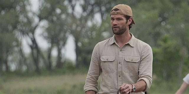 Jared Padalecki going bareback riding in Walker with backward baseball cap on 1.14.