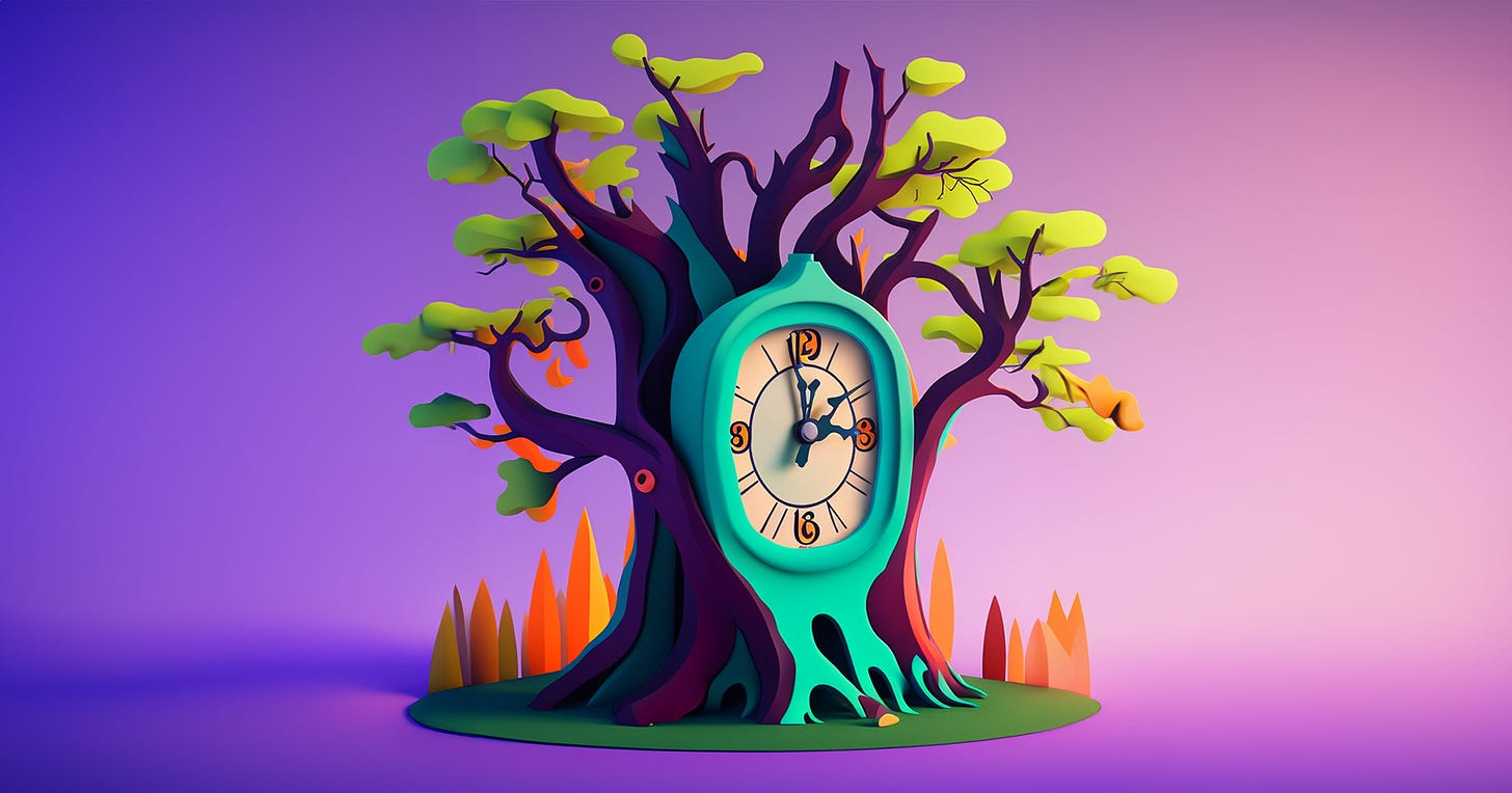 A clock inside a tree trunk