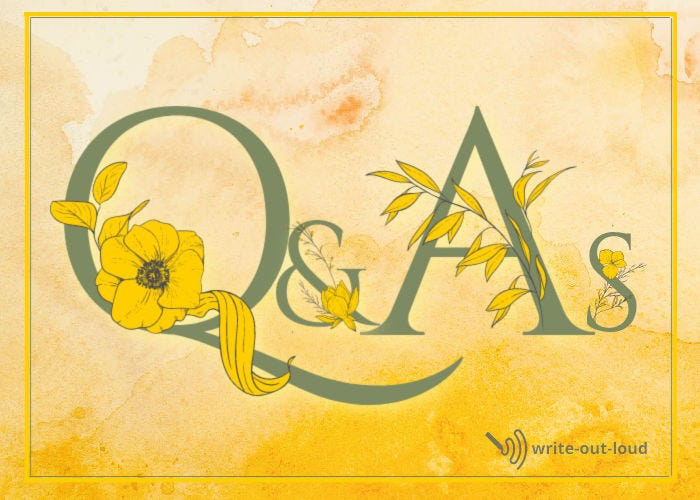 Image: golden water color background, floral decorated letters: Q&As