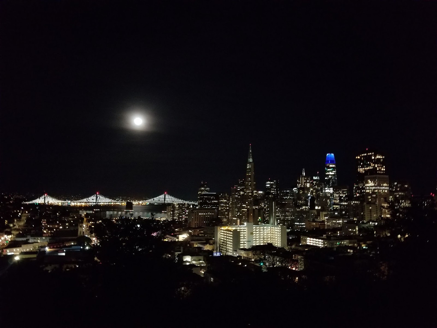 The SF skyline at night