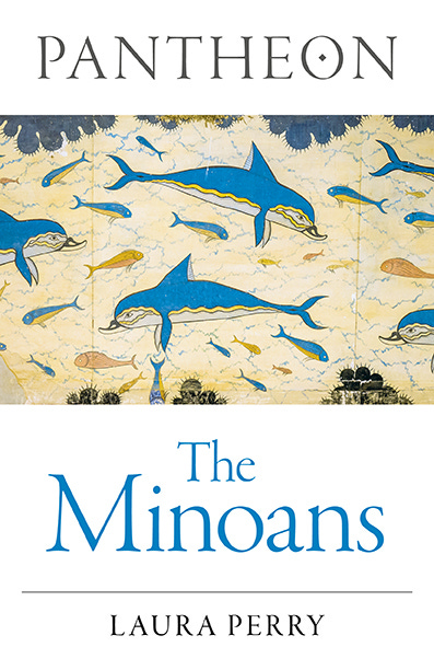 Cover of Pantheon: The Minoans by Laura Perry, featuring the Minoan Dolphin fresco on a white background