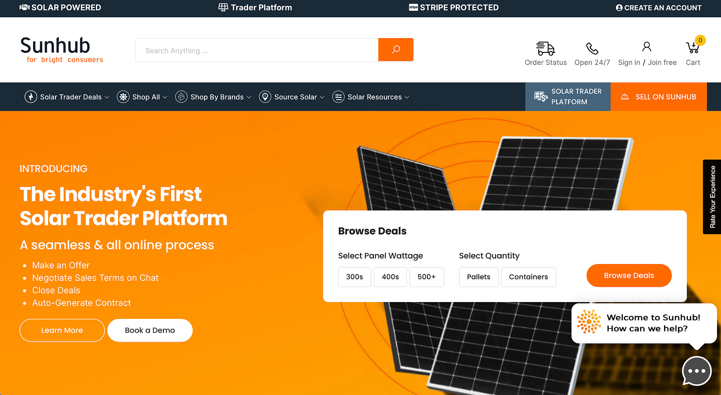 Screenshot from Sunhub Marketplace