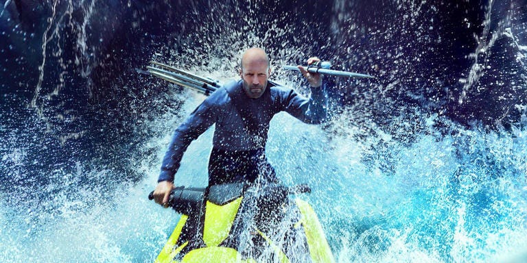 Jason Statham riding a jet ski on The Meg 2 poster