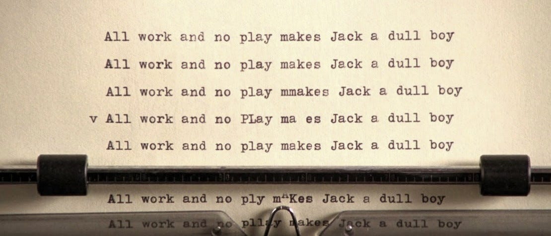 In The Shining (1980) Jack Torrance did in fact NOT type out "All work and no  play makes Jack a dull boy" over and over again but rather just copy-pasted  it a