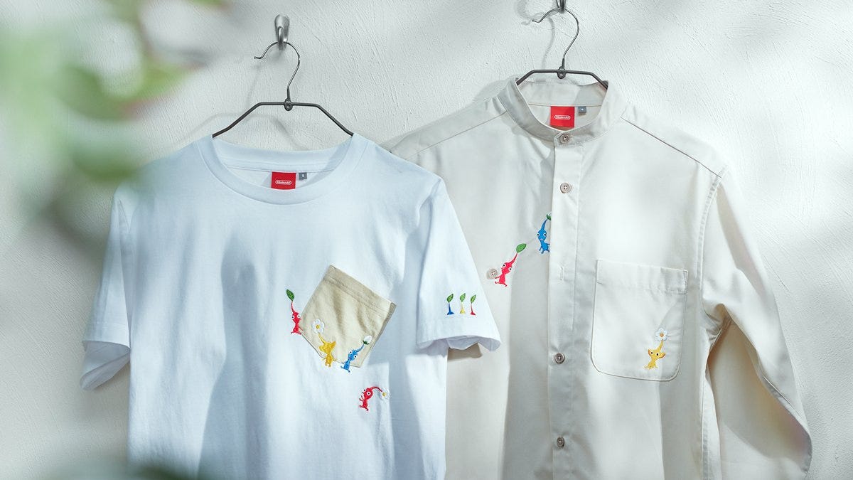 Photo of two shirts that show little plant-people appearing to tug at the shirt's misplaced pockets and buttons
