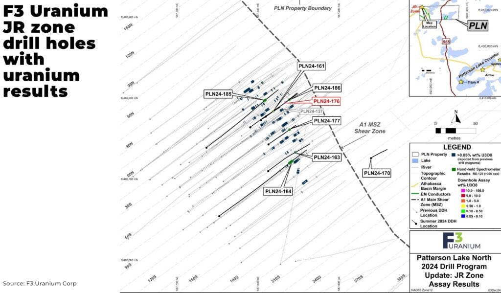 F3 Uranium JR zone drill holes with uranium results - The Oregon Group - Critical Minerals and Energy Intelligence