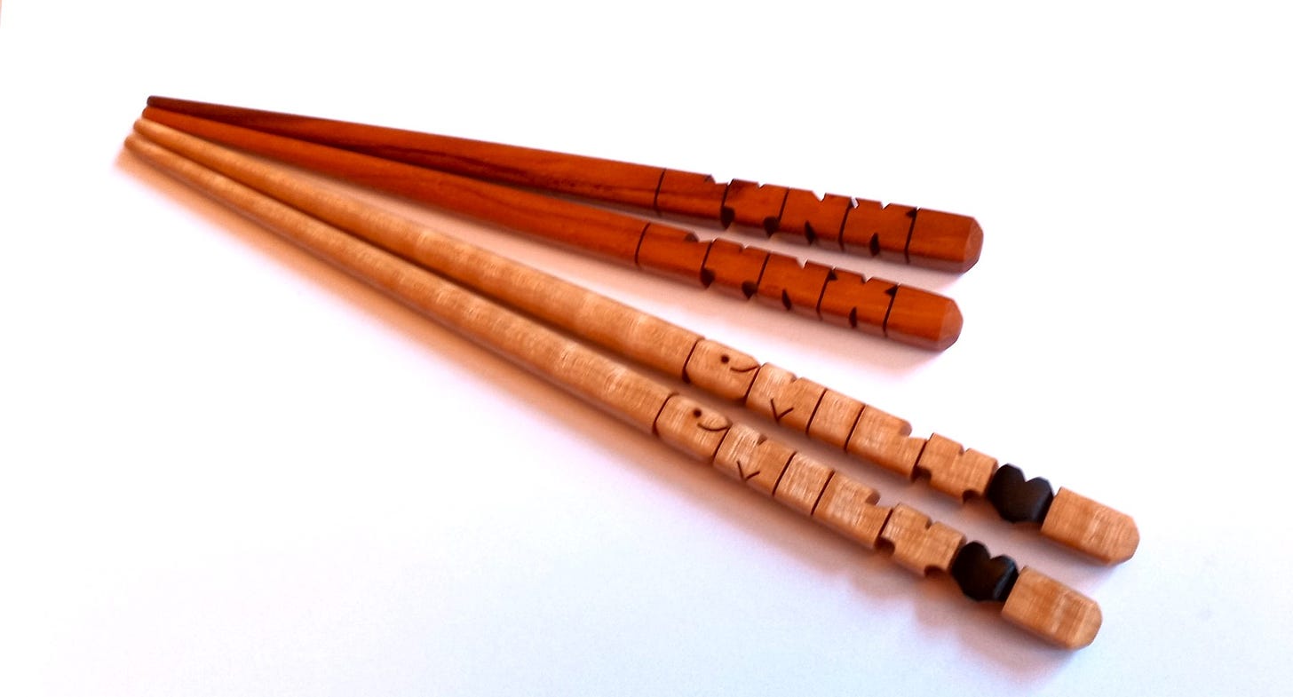 Pecan and Maple Bloodwood Chopsticks