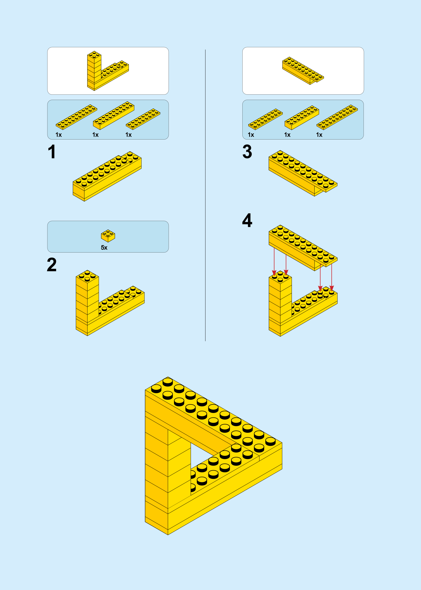 lego building instructions for a penrose triangle