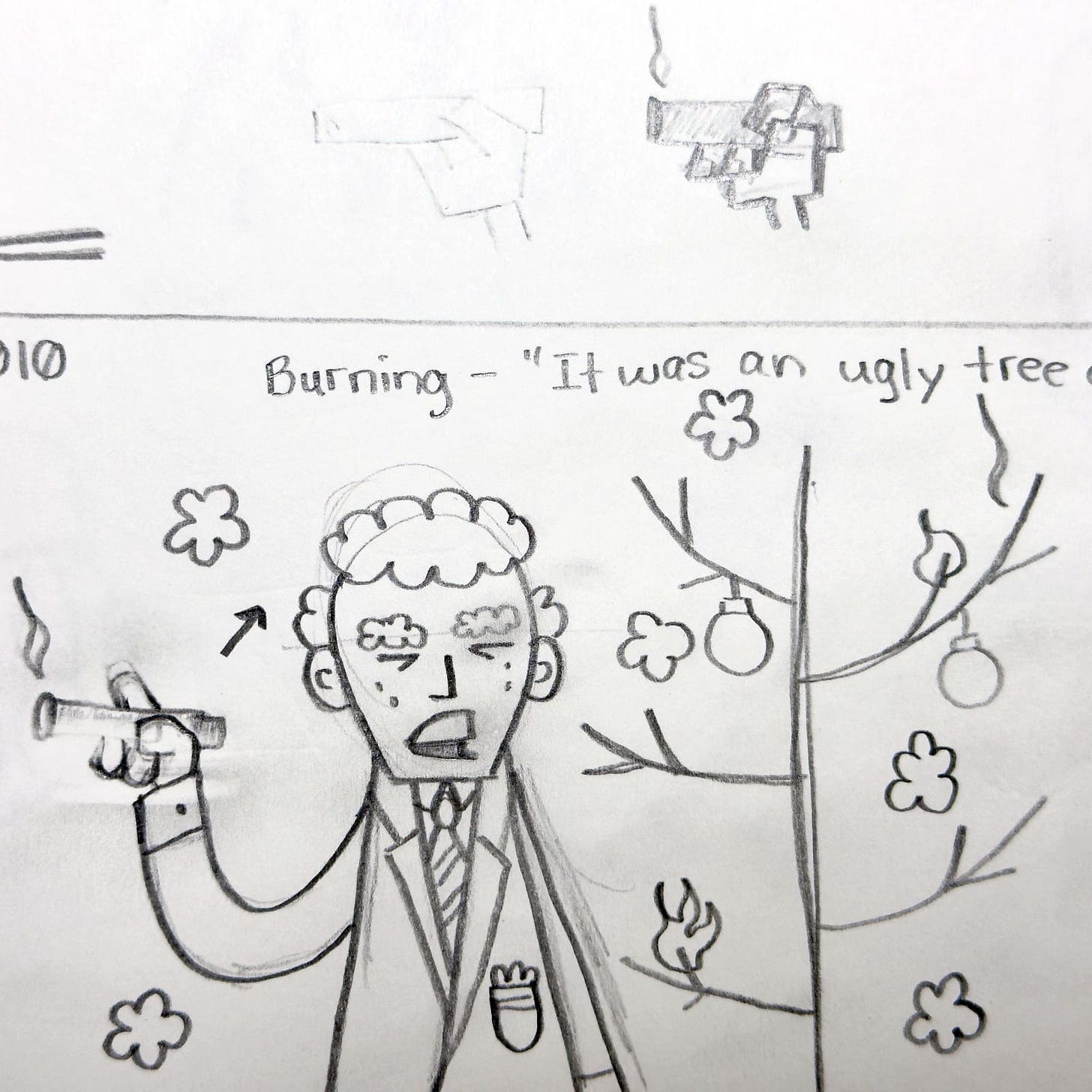 a cartoon concept sketch of Uncle Lewis