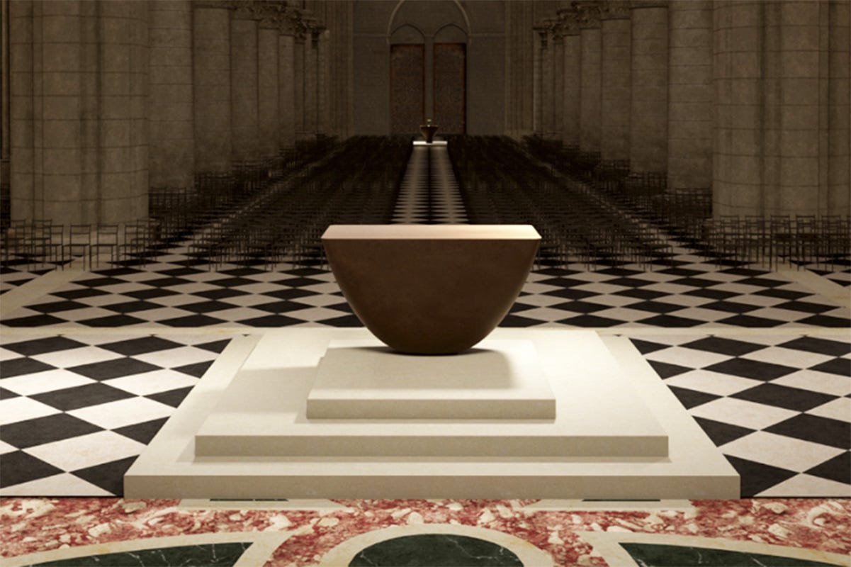 The proposed altar will be placed at the center of the Cathedral of Notre Dame