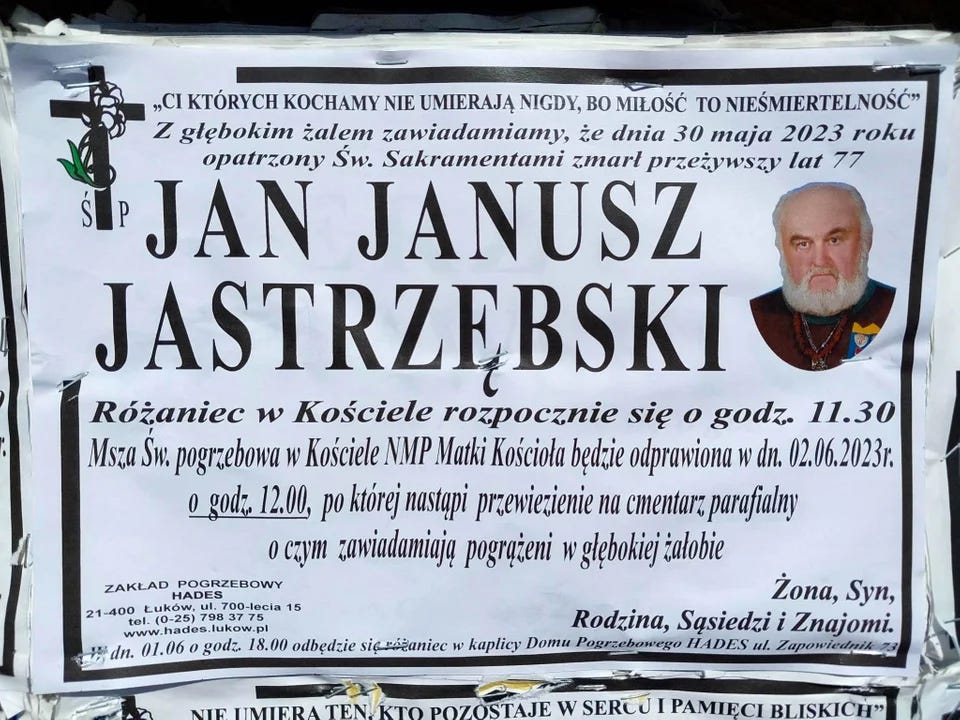 W piątek pogrzeb  Jana Janusza Jastrzębskiego. Łukowski Don Kichot zmarł 30 maja - Zdjęcie główne