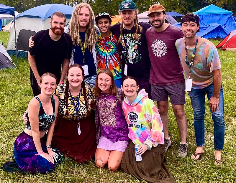 Photo of author and friends at the Philadelphia Folk Festival