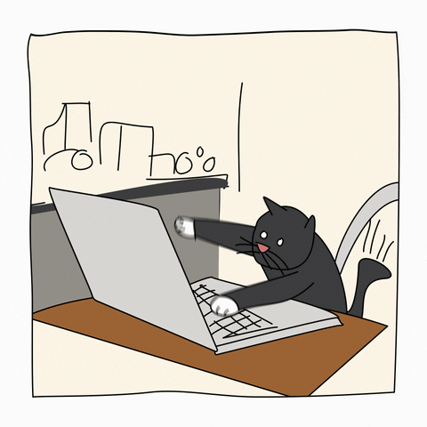 gif of cartoon cat at typewriter